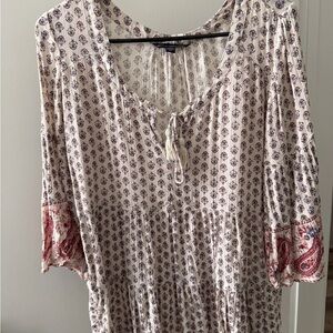 American Eagle Outfitters Cream Tunic with Red Paisley Cuffs